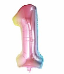 Flippy Balon din Folie Metalizata Flippy, Figurina Cifra Gradient, Tema Aniversare 40 cm, Ambalaj Individual, Pai inclus, Umflare cu Aer sau Heliu, Multicolor, Cifra 1 (teo-129227)