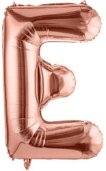 Flippy Balon Folie Metalizata Litera E, Flippy, 40 cm, Umflati cu Heliu sau Aer, Ambalaj Individual, Pai inclus, Rose Gold (teo-127245)