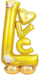 Flippy Balon din Folie Metalizata, Flippy, Figurine, Model LOVE, Tematica Iubire, 110x64 cm, Ambalaj Individual, Pai Inclus, Umflare cu Aer sau Heliu, Galben (teo-127512)