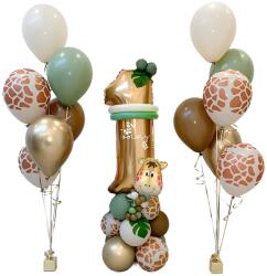 Flippy Set 30 Baloane Folie si Latex, Flippy, Tematica Prima Aniversare, Baloane Latex 30cm, 25cm, Figurina Girafa 32x34 cm, Frunza Palmier 15 cm, Cifra 1 76 cm, Multicolor (teo-131198)