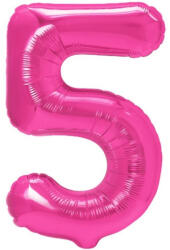 Flippy Balon din Folie Metalizata Flippy, Figurina Cifra, Tema Aniversare 40 cm, Ambalaj Individual, Pai inclus, Umflare cu Aer sau Heliu, Roz, Cifra 5 (teo-129191)