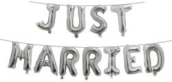 Flippy Set Baloane din Folie Metalizata, Flippy, Figurine Litere, Model Just Married, Tema Nunta, 40 cm, Baloane Party, Ambalaj Individual, Pai inclus, Umflare cu Aer sau Heliu, Argintiu (teo-130982)