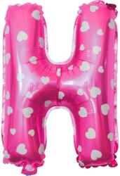 Flippy Balon Folie Metalizata Litera H, Flippy, 40 cm, Cu Imprimeu Inimioare, Umflati cu Heliu sau Aer, Ambalaj Individual, Pai inclus, Roz (teo-129592)