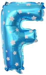 Flippy Balon Folie Metalizata Litera F, Flippy, 40 cm, Cu Imprimeu Stelute, Umflati cu Heliu sau Aer, Ambalaj Individual, Pai inclus, Albastru (teo-129564)