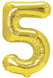 Flippy Balon din Folie Metalizata Flippy, Figurina Cifra, Tema Aniversare 100 cm, Ambalaj Individual, Pai inclus, Umflare cu Aer sau Heliu, Auriu, Cifra 5 (teo-127071)