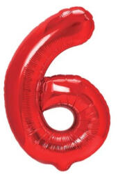 Flippy Balon din Folie Metalizata Flippy, Figurina Cifra, Tema Aniversare 40 cm, Ambalaj Individual, Pai inclus, Umflare cu Aer sau Heliu, Rosu, Cifra 6 (teo-129172)
