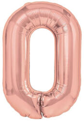 Flippy Balon din Folie Metalizata Flippy, Figurina Cifra, Tema Aniversare 40 cm, Ambalaj Individual, Pai inclus, Umflare cu Aer sau Heliu, Rose Gold, Cifra 0 (teo-129216)
