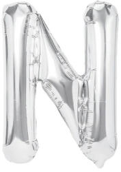 Flippy Balon Folie Metalizata Litera N, Flippy, 40 cm, Umflati cu Heliu sau Aer, Ambalaj Individual, Pai inclus, Argintiu (teo-127228)