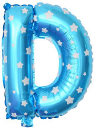 Flippy Balon Folie Metalizata Litera D, Flippy, 40 cm, Cu Imprimeu Stelute, Umflati cu Heliu sau Aer, Ambalaj Individual, Pai inclus, Albastru (teo-129562)