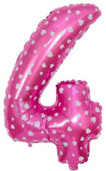Flippy Balon din Folie Metalizata Flippy, Figurina Cifra, Imprimeu Inimi, Tema Aniversare 80 cm, Ambalaj Individual, Pai inclus, Umflare cu Aer sau Heliu, Roz, Cifra 4 (teo-127170)