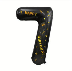 Flippy Balon din Folie Metalizata Flippy, Figurina Cifra, Scris Happy Birthday, Tema Aniversare 100 cm, Ambalaj Individual, Pai inclus, Umflare cu Aer sau Heliu, Negru, Cifra 7 (teo-129274)