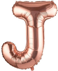 Flippy Balon Folie Metalizata Litera J, Flippy, 100 cm, Umflati cu Heliu sau Aer, Ambalaj Individual, Pai inclus, Rose Gold (teo-129412)