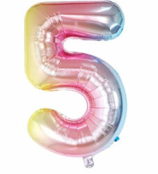 Flippy Balon din Folie Metalizata Flippy, Figurina Cifra, Tema Aniversare 40 cm, Ambalaj Individual, Pai inclus, Umflare cu Aer sau Heliu, Multicolor, Cifra 5 (teo-129231)