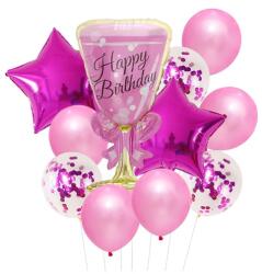 Flippy Set 11 baloane Happy Birthday, Balon Pahar 93 cm, 2 baloane stea 45 cm, 5 baloane latex 30 cm, 3 baloane cu paiete 30 cm (teo-129946)