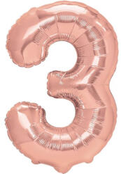 Flippy Balon din Folie Metalizata Flippy, Figurina Cifra, Tema Aniversare 40 cm, Ambalaj Individual, Pai inclus, Umflare cu Aer sau Heliu, Rose Gold, Cifra 3 (teo-129219)