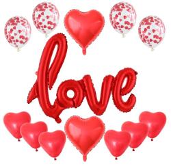 Flippy Set 13 Baloane din Folie Metalizata si din Latex, Flippy, Figurine Litere si Inima, Model Love, Tema Ziua Indragostitilor, Baloane Party cu Confetti, 102x65cm, 45 cm, 30 cm, Pai Inclus, Umflare cu Aer