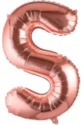 Flippy Balon Folie Metalizata Litera S, Flippy, 100 cm, Umflati cu Heliu sau Aer, Ambalaj Individual, Pai inclus, Rose Gold (teo-129421)