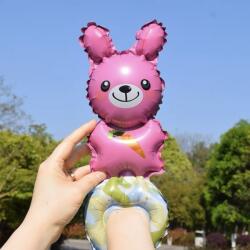 Flippy Balon din Folie Metalizata, Flippy, Figurine Animalute, Tip Bratara, Model Iepuras, Ambalaj Individual, Pai Inclus, Umflare cu Aer sau Heliu, Roz (teo-133954)