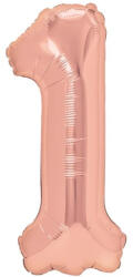 Flippy Balon din Folie Metalizata Flippy, Figurina Cifra, Tema Aniversare 40 cm, Ambalaj Individual, Pai inclus, Umflare cu Aer sau Heliu, Rose Gold, Cifra 1 (teo-129217)