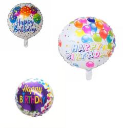 Flippy Set 3 Baloane din Folie Metalizata, Flippy, Mini Figurina Rotunda, Model Happy Birthday, 45 cm, Ambalaj Individual, Pai inclus, Umflare cu Aer sau cu (teo-131338)