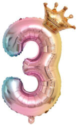 Flippy Balon din Folie Metalizata, Flippy, Figurina Cifra Gradient, Tema Aniversare 80 cm, Ambalaj Individual, Pai inclus, Umflare cu Aer sau Heliu, Coronita, Cifra 3 (teo-127156)