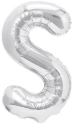 Flippy Balon Folie Metalizata Litera S, Flippy, 80 cm, Umflati cu Heliu sau Aer, Ambalaj Individual, Pai inclus, Argintiu (teo-129473)
