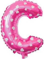 Flippy Balon Folie Metalizata Litera C, Flippy, 40 cm, Cu Imprimeu Inimioare, Umflati cu Heliu sau Aer, Ambalaj Individual, Pai inclus, Roz (teo-129587)