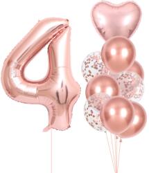 Flippy Set 10 Baloane Folie si Latex, Flippy, Tematica Aniversare, Baloane Latex 25cm, Figurina Inimioara 45 cm, Cifra 4 de 81 cm, Ambalaj Individual, Pai Inclus, Umflare cu Aer sau Heliu, Roz Pal (teo-13392