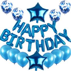 Flippy Set baloane din folie metalizata si baloane din latex, baloane folie Happy Birthday, 4 baloane latex Confetti, 6 baloane latex Albastru, 2 baloane folie Steluta, 40cm, Albastru (teo-127278)