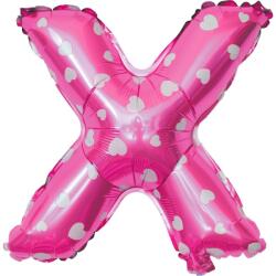 Flippy Balon Folie Metalizata Litera X, Flippy, 40 cm, Cu Imprimeu Inimioare, Umflati cu Heliu sau Aer, Ambalaj Individual, Pai inclus, Roz (teo-129608)