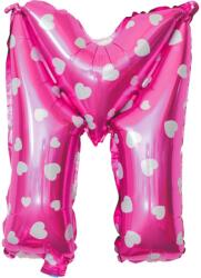 Flippy Balon Folie Metalizata Litera M, Flippy, 40 cm, Cu Imprimeu Inimioare, Umflati cu Heliu sau Aer, Ambalaj Individual, Pai inclus, Roz (teo-129597)