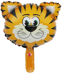 Flippy Balon din Folie Metalizata, Flippy, Mini Figurine Animalute, Model Tigru, Tematica Aniversare, 38x31 cm, Ambalaj Individual, Pai Inclus, Umflare cu Aer sau Heliu, Multicolor (teo-127396)