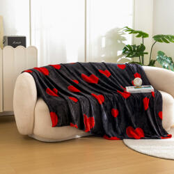  Patura din microplus RED HEARTS, neagra Dimensiune: 200 x 220 cm Patura