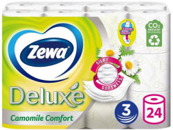 Zewa Toalettpapír 3 rétegű kistekercses 100% cellulóz 150 lap/tekercs 24 tekercs/csomag Deluxe Zewa Camomile Comfort hófehér - vegyesbolt