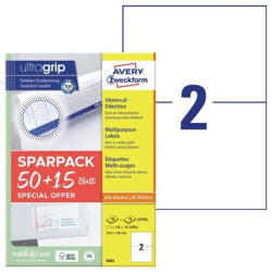 Avery Etikett címke, 210x148mm, univerzális, 65 lap, 2 címke/lap Avery, fehér - vegyesbolt