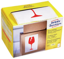 Avery Etikett címke, piktogram Törékeny, óvatosan kezelendő! 74 x100mm, tekercses, 200 címke/doboz, Avery piros - vegyesbolt