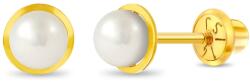 Bebe Gold Cercei din Aur 14K pentru Copii, model Clasic cu Perla de Cultura 4 mm, inchidere cu Filet si Protectie