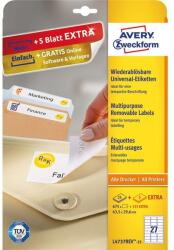 AVERY Etikett címke, 63, 5 x29, 6mm, univerzális visszaszedhető, 27 címke/ív, 25 ív/doboz, Avery fehér (L4737REV-25) - procompkft