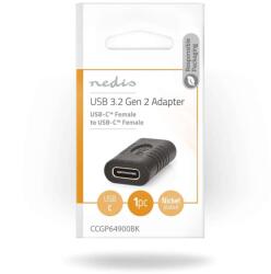 Nedis Adaptor USB-C | USB 3.2 Gen 2 | Priză USB-C | Priză USB-C | 4K@60Hz | 10 Gbps | Rotund | Placat cu nichel | Negru | Înveliș (CCGP64900BK)