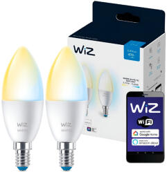 Philips 2x LED izzó E14 C37 4, 9W = 40W 2200-6500K SMART WiFi WiZ (PHWIZ0455)