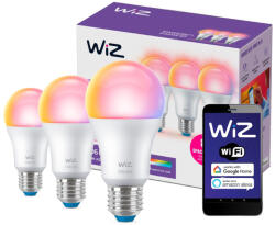 Philips 3x LED izzó E27 A60 8.5W = 60W 2200-6500K + RGB SMART WiFi WiZ (PHWIZ0355)