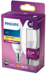 Philips 2 db LED-es gyertyakörte készlet E14 B38 7W = 60W 806lm 2700K meleg PHILIPS (8719514310179)