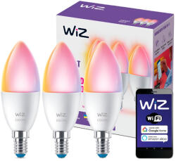 Philips 3x LED izzó E14 C37 4, 9W = 40W 2200-6500K + RGB SMART WiFi WiZ (PHWIZ0445)