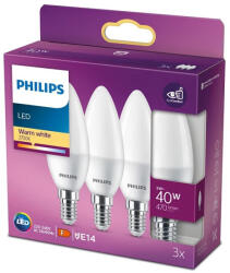 Philips 3 db LED-es gyertyakörte készlet E14 B35 4, 9W = 40W 470lm 2700K meleg matt PHILIPS (8719514310070)