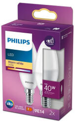 Philips 2 db LED-es gyertyakörte készlet E14 B35 4, 9W = 40W 470lm 2700K meleg matt PHILIPS (8719514310056)