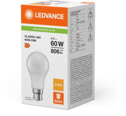 OSRAM LED izzó A60 B22d 8W = 60W 806lm 2700K meleg fehér LEDVANCE (4099854049101)