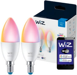 Philips 2x LED izzó E14 C37 4, 9W = 40W 2200-6500K + RGB SMART WiFi WiZ (PHWIZ0440)