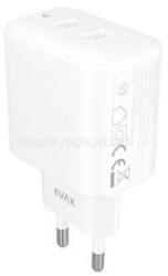 AVAX CH602W SPEEDY+ 45W GaN 2x USB-C PD3.0 fehér gyors töltő adapter (AVAX_CH602W) (AVAX_CH602W)