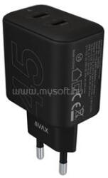AVAX CH602B SPEEDY+ 45W GaN 2x USB-C PD3.0 fekete gyors töltő adapter (AVAX_CH602B) (AVAX_CH602B)