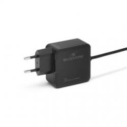 Bluestork USB-C 65W hálózati töltő + 1, 45m beépített kábel fekete (PW-BS-65-GAN-C/2)